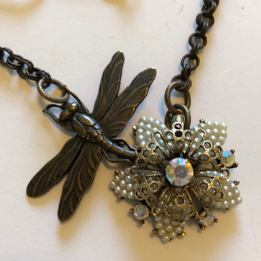 Dragonfly and flower necklace